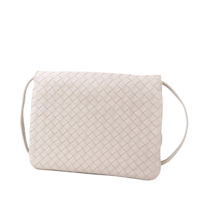 Intrecciato Leather Crossbody Bag White