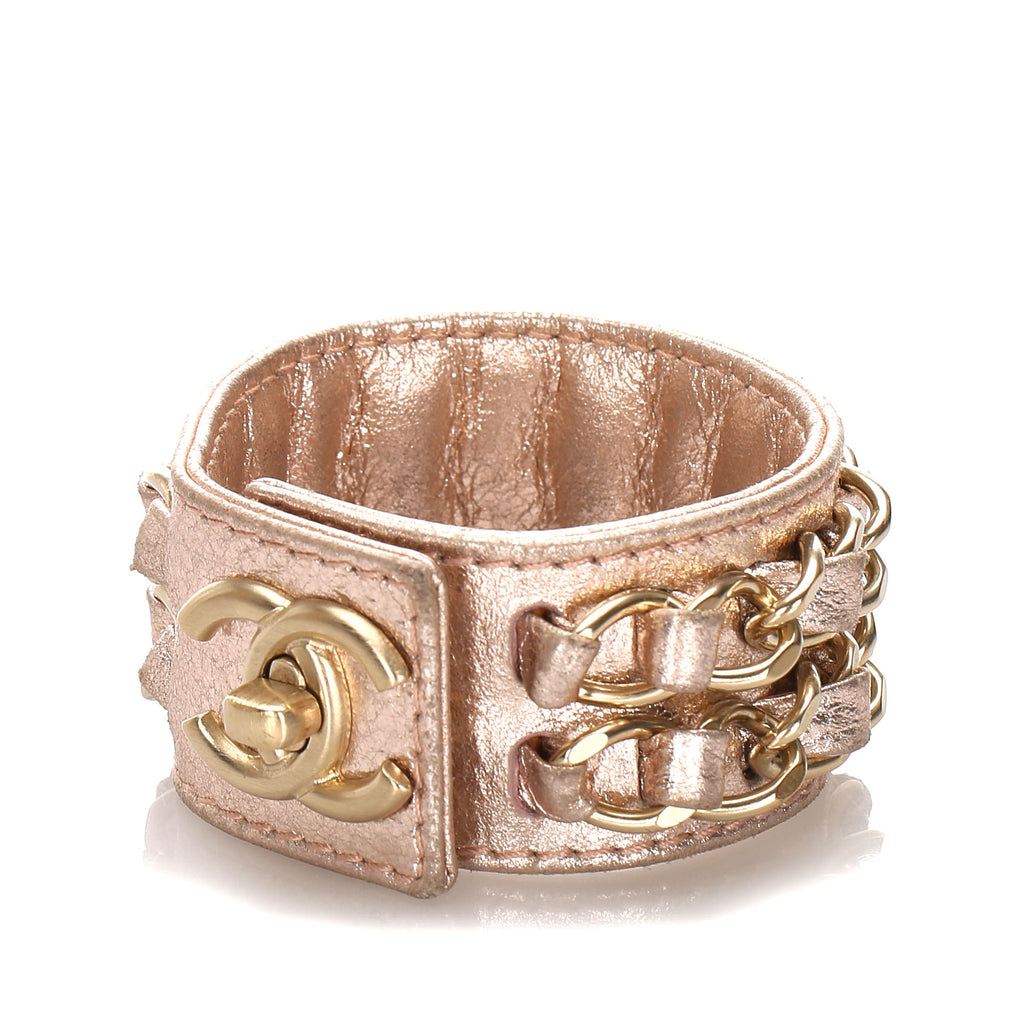 CC Pink Turnlock Lambskin Leather Cuff