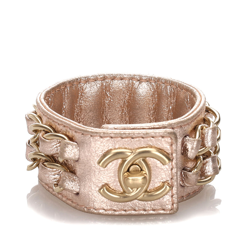 CC Pink Turnlock Lambskin Leather Cuff