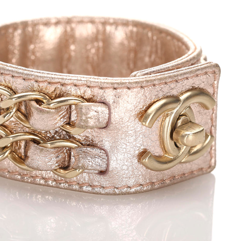 CC Pink Turnlock Lambskin Leather Cuff