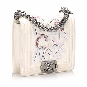 Chanel No 5 Graffiti Boy Flap Bag White