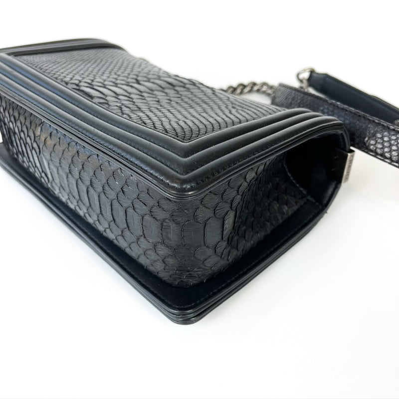 Python Black Old Medium Boy Bag in Black with RHW