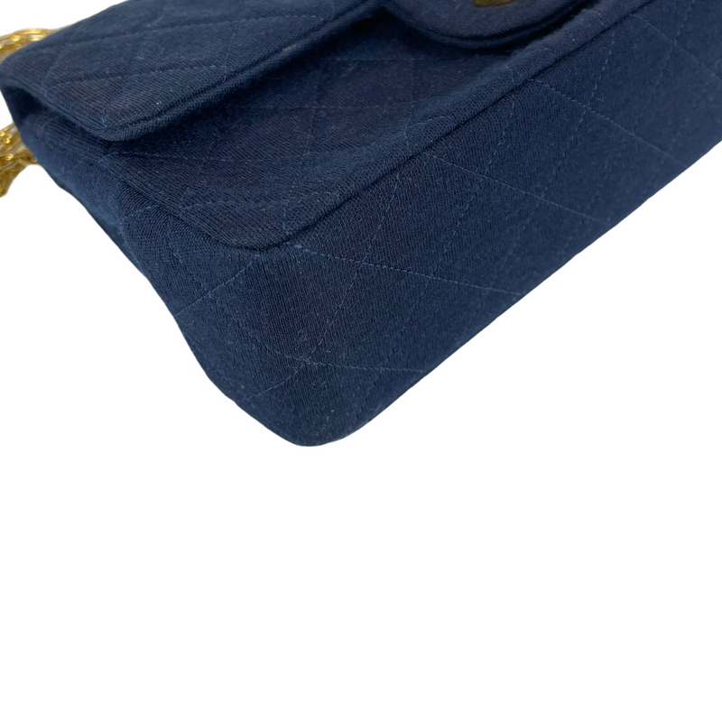 Vintage Classic Small Double Flap Jersey Bag in Navy Blue