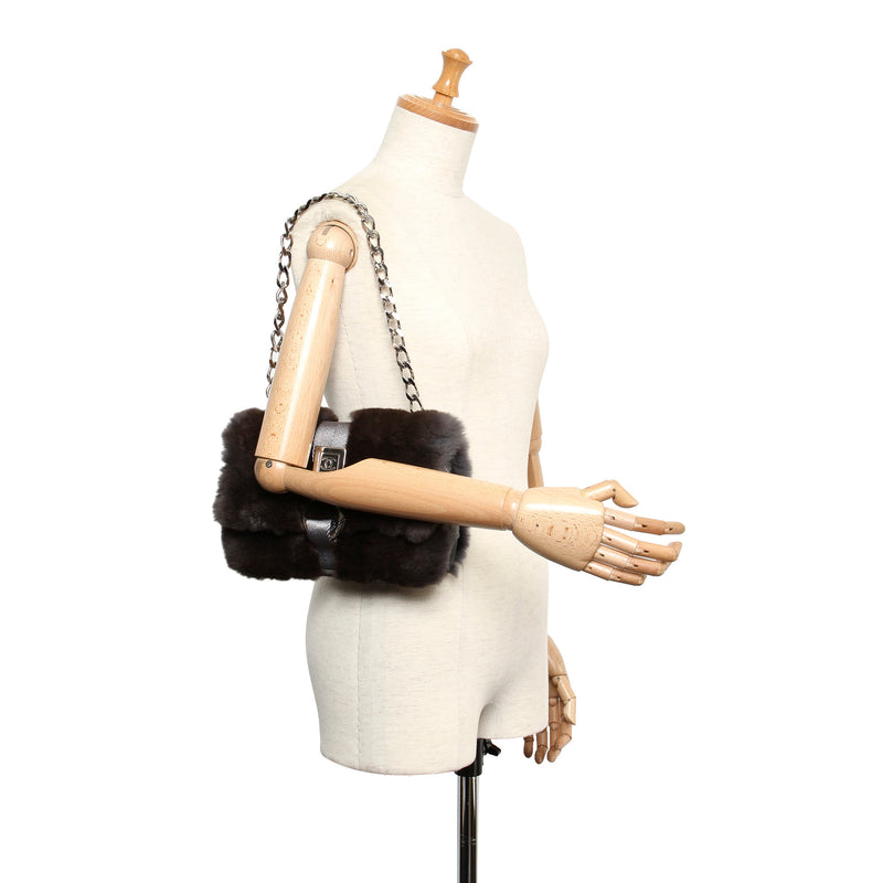 Fur Chain Shoulder Bag Brown