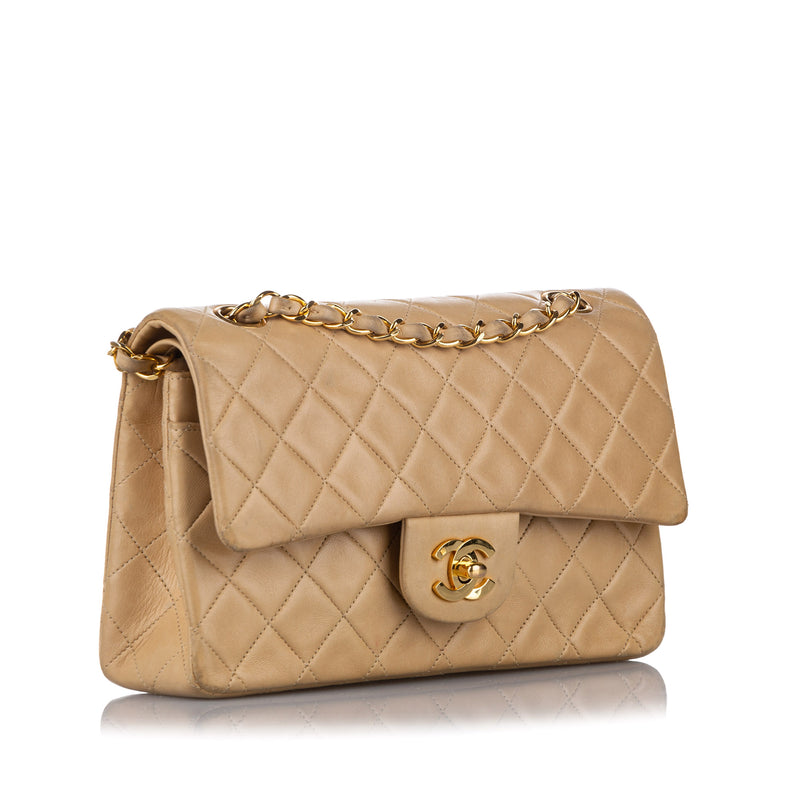 CHANEL Beige Quilted Lambskin Leather Classic Medium Double Flap Bag,  Luxury, Bags & Wallets on Carousell