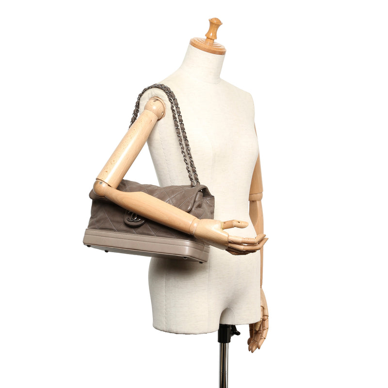 Matelasse Leather Shoulder Bag Gray