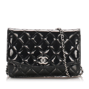 Black CC Timeless Patent Leather Wallet on Chain