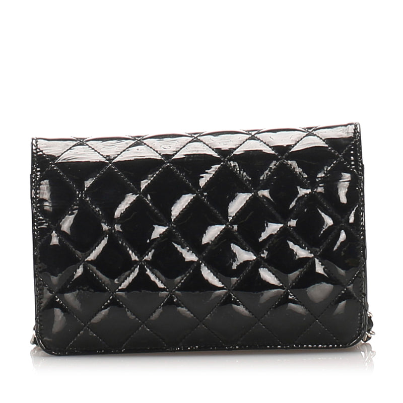 Black CC Timeless Patent Leather Wallet on Chain
