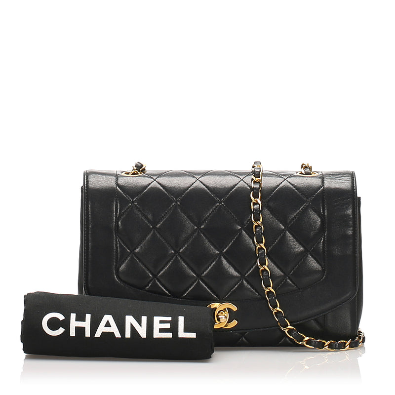 Black Diana Quilted Lambskin Flap Shoulder Bag