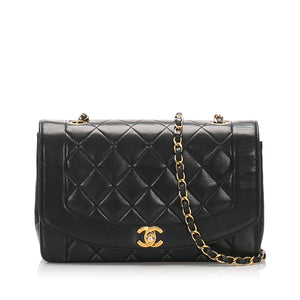 Black Diana Quilted Lambskin Flap Shoulder Bag