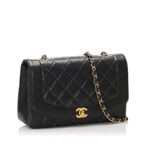 Black Diana Quilted Lambskin Flap Shoulder Bag