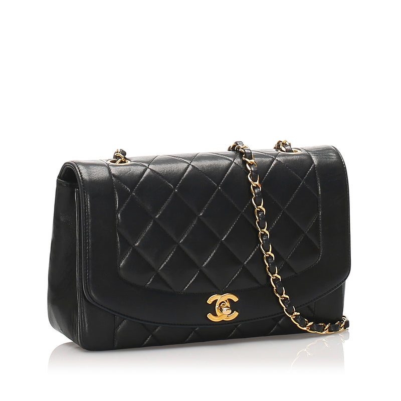 Black Diana Quilted Lambskin Flap Shoulder Bag