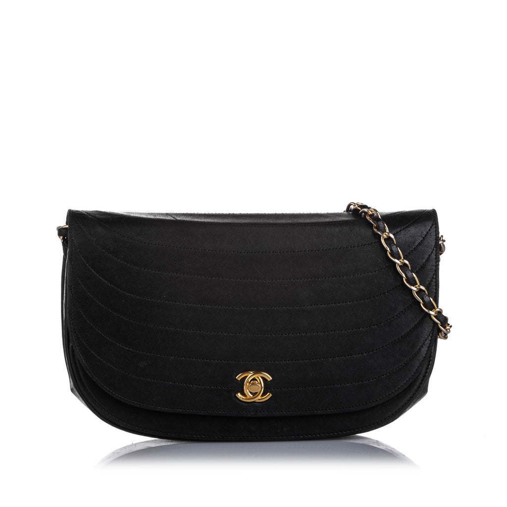 Chanel Quilted Half Moon Lambskin Leather Flap Bag Black