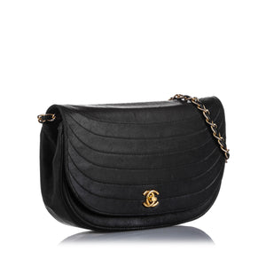 Chanel Quilted Half Moon Lambskin Leather Flap Bag Black