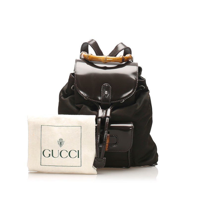 Gucci Bamboo Nylon Drawstring Backpack Brown