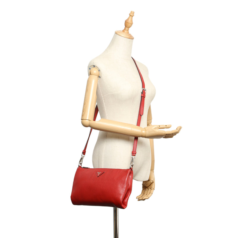 Vitello Daino Crossbody Bag Red SHW