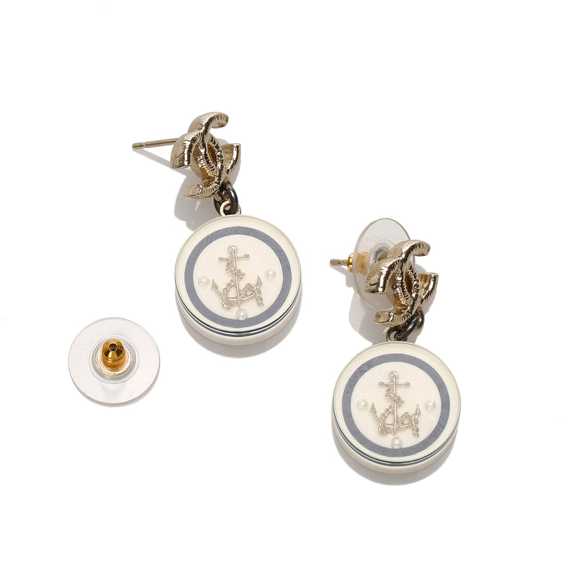 Chanel CC Anchor Drop Earrings White