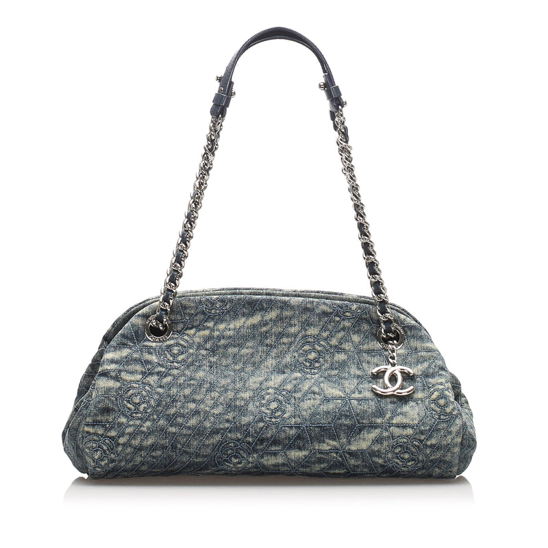 Chanel Camellia Mademoiselle Denim Shoulder Bag Blue
