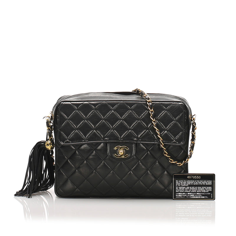 Black Classic Lambskin Leather Flap Camera Bag