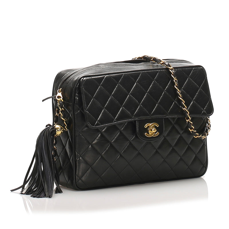 Black Classic Lambskin Leather Flap Camera Bag