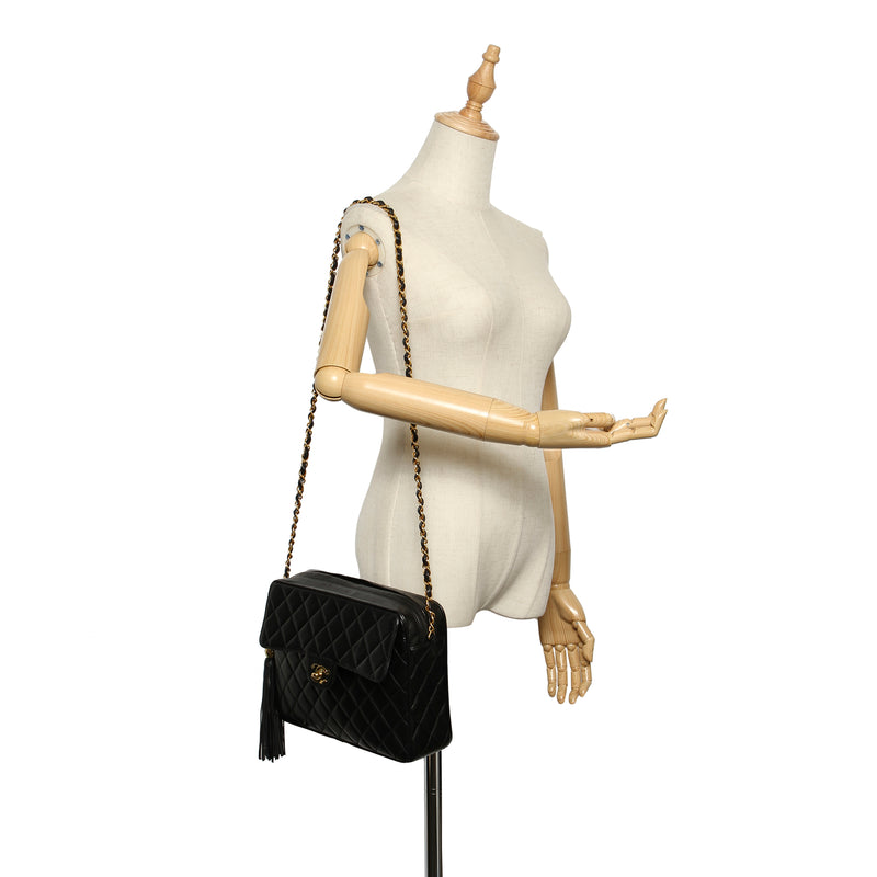 Black Classic Lambskin Leather Flap Camera Bag