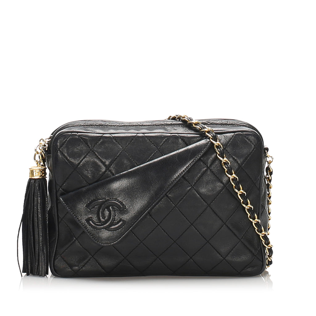 Chanel Vintage Matelasse 25 Double Flap Black Leather Chain Shoulder Bag  For Sale at 1stDibs