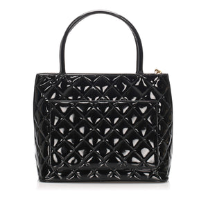 Black Medallion Patent Leather Tote Bag