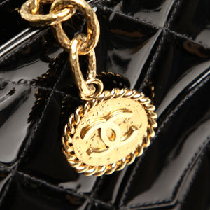 Black Medallion Patent Leather Tote Bag