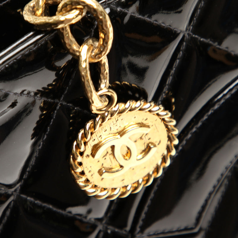 Black Medallion Patent Leather Tote Bag