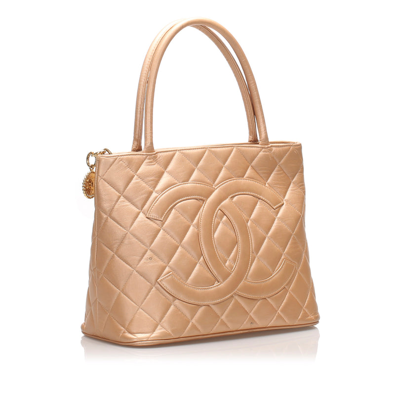 Chanel Metallic Medallion Lambskin Leather Tote Bag Gold