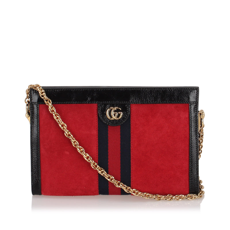 Small Ophidia Suede Crossbody Bag Red and Black GHW