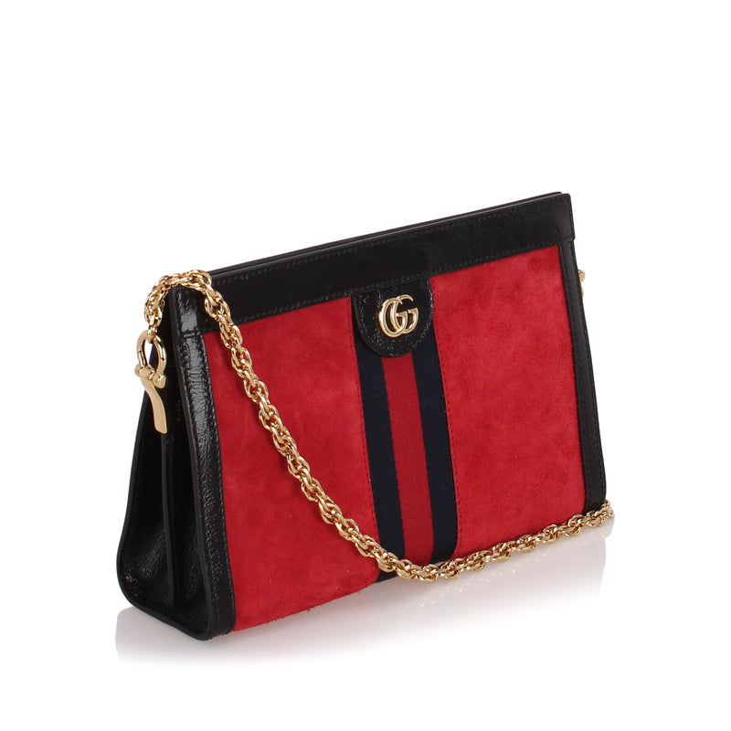 Small Ophidia Suede Crossbody Bag Red and Black GHW