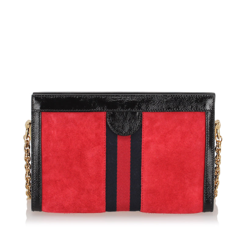 Small Ophidia Suede Crossbody Bag Red and Black GHW