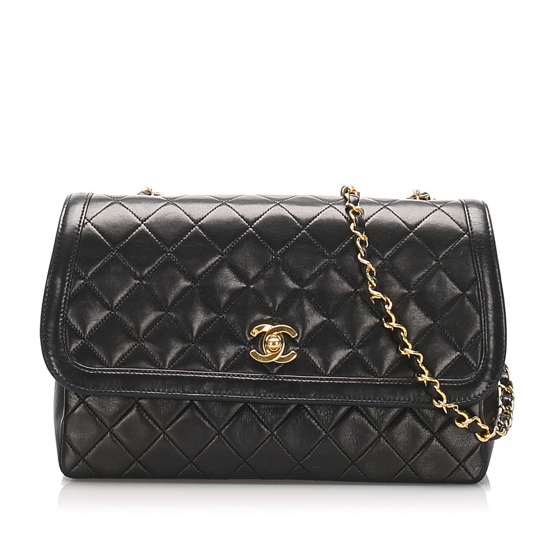 CC Lambskin Flap Bag Black