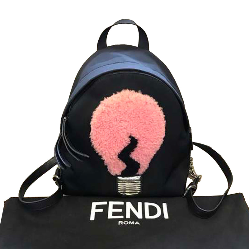 Fendi Mini Shearling Light Bulb Backpack Black