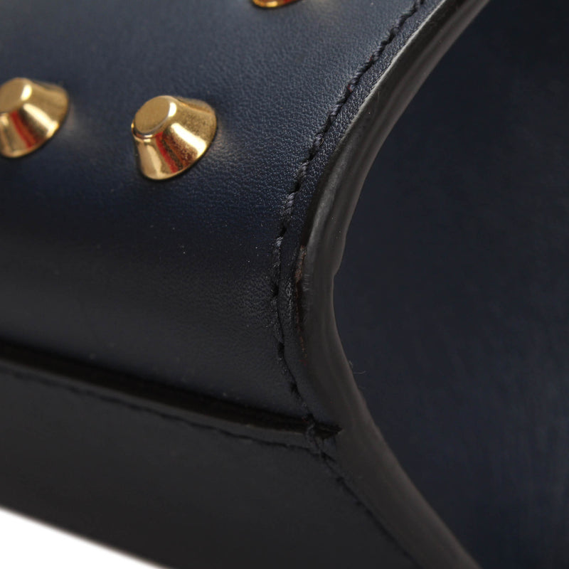 Small Studded Padlock Leather Crossbody Bag Dark Blue GHW