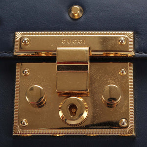 Small Studded Padlock Leather Crossbody Bag Dark Blue GHW