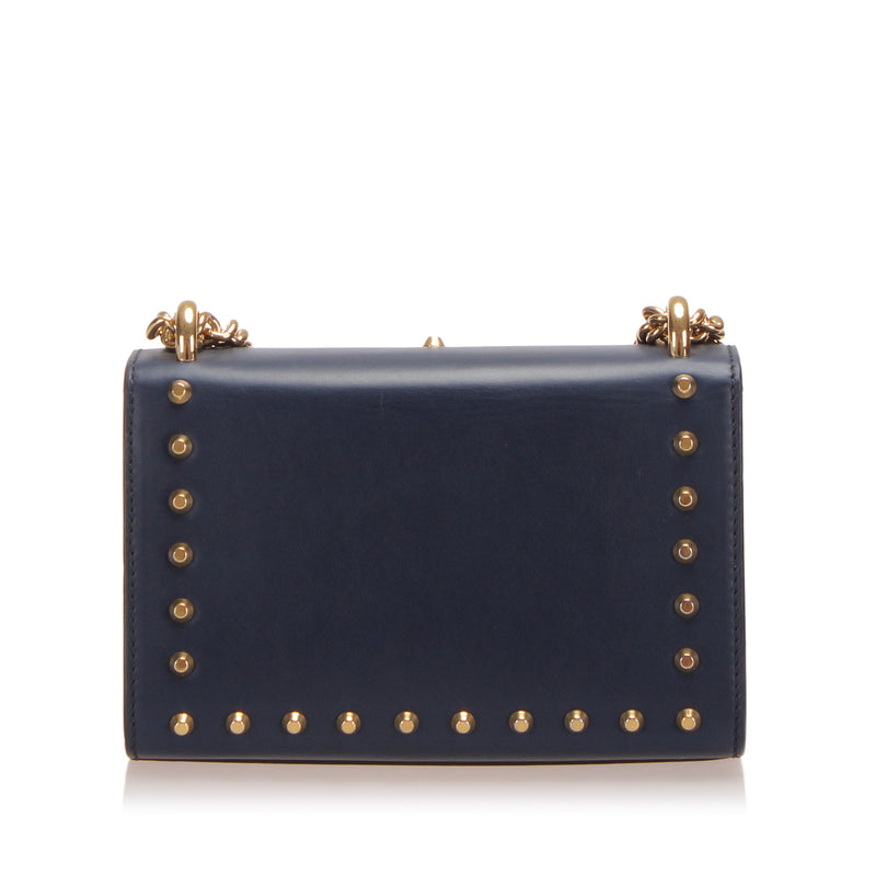 Small Studded Padlock Leather Crossbody Bag Dark Blue GHW