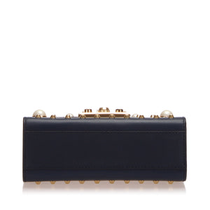 Small Studded Padlock Leather Crossbody Bag Dark Blue GHW