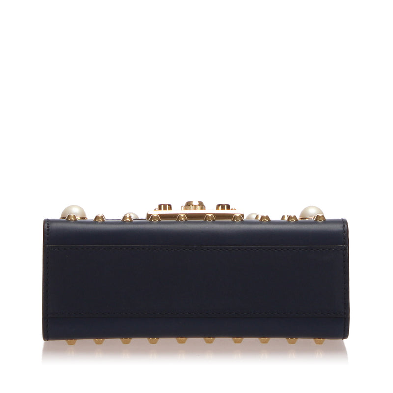 Small Studded Padlock Leather Crossbody Bag Dark Blue GHW