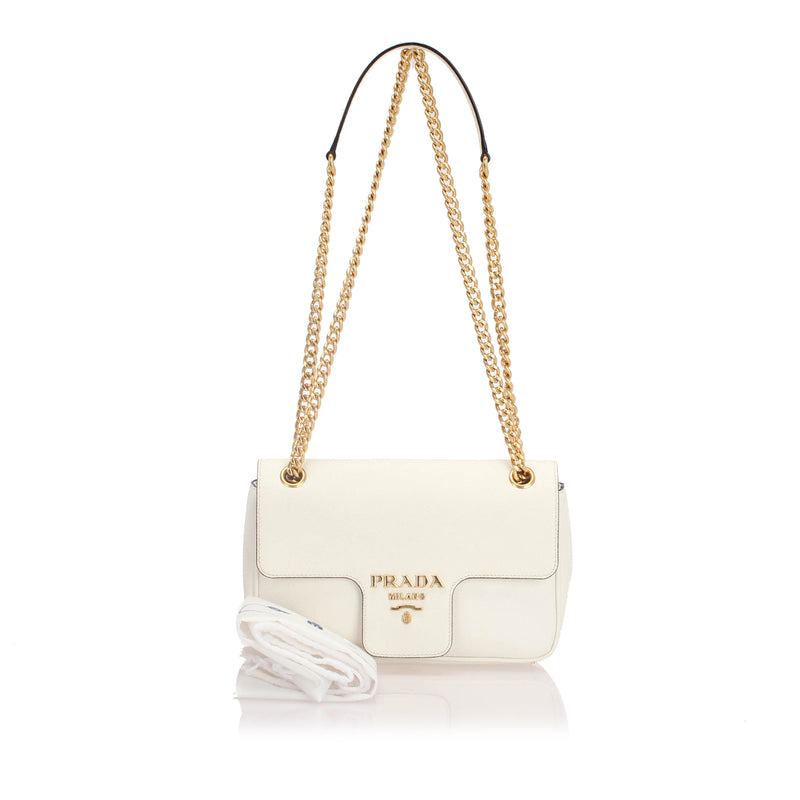 Saffiano Pattina Crossbody Bag White GHW