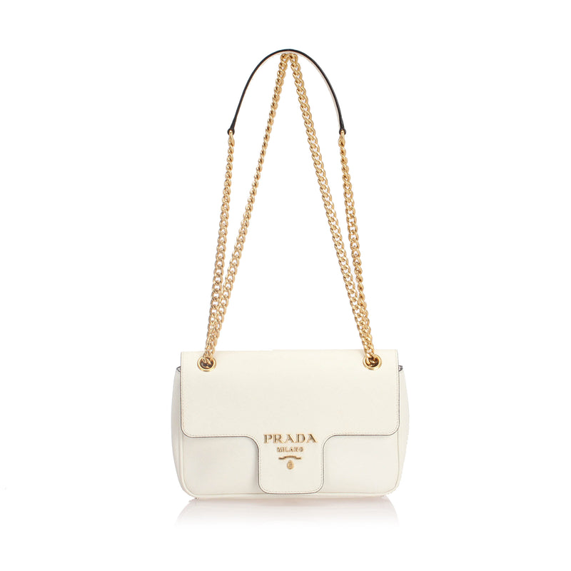 Saffiano Pattina Crossbody Bag White GHW