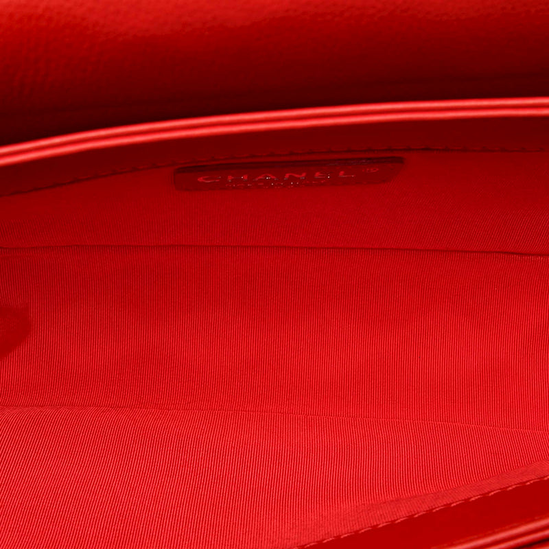 Medium Boy Lambskin Leather Flap Bag Red SHW