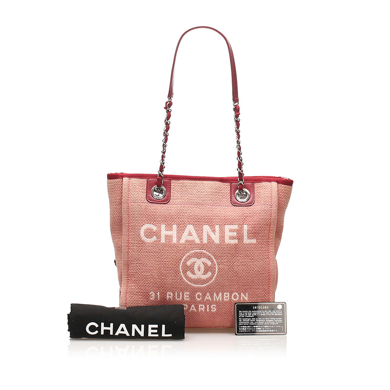 chanel pink canvas tote bag