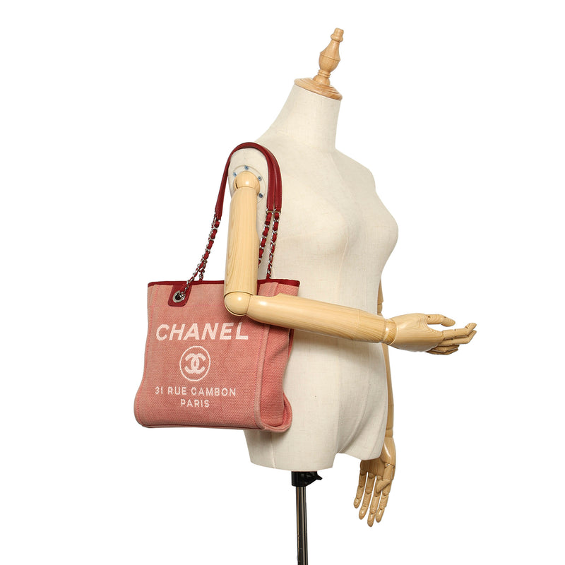 Chanel Deauville Canvas Tote Bag Pink
