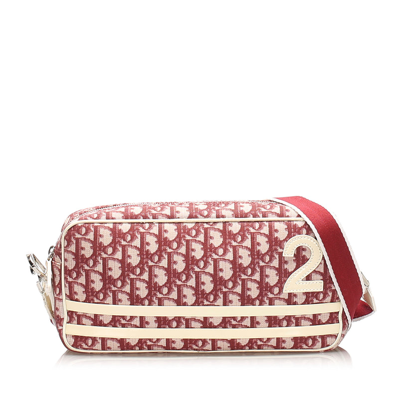 Oblique Canvas Crossbody Bag Red and White SHW