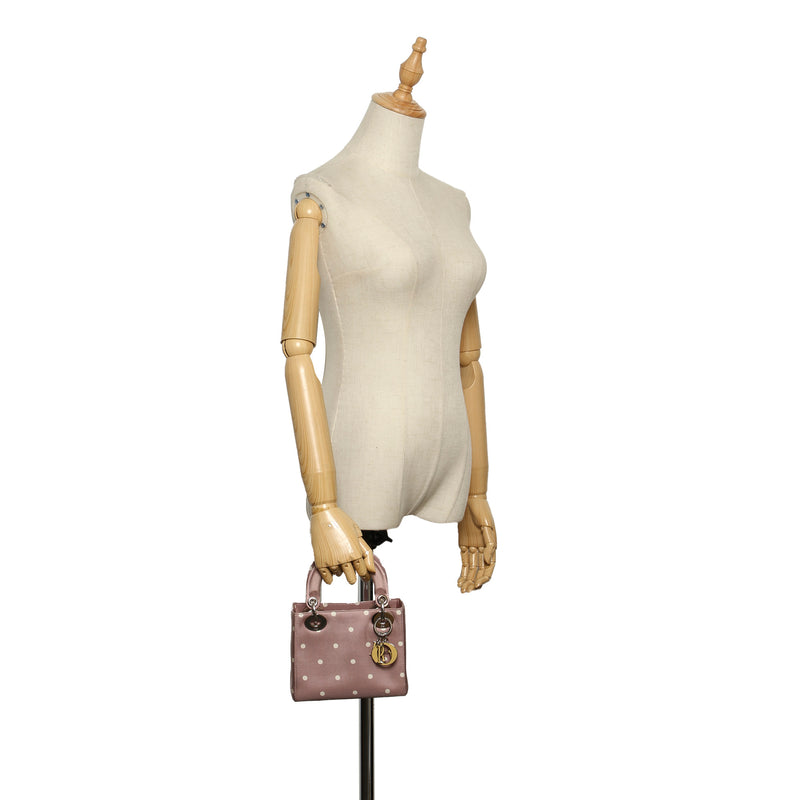 Lady Dior Nylon Handbag Pink and White SHW