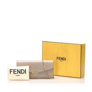 F is Fendi Leather Wallet on Chain Gray