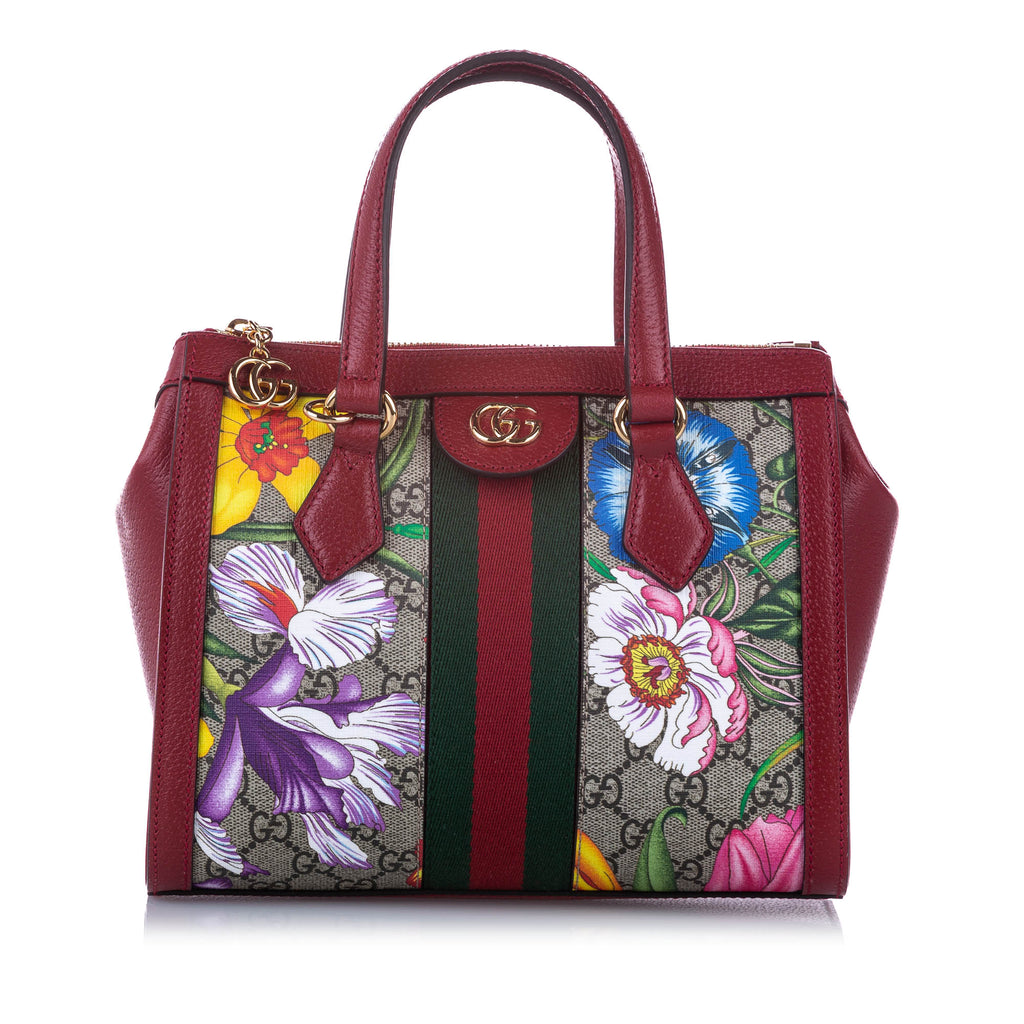 Small GG Flora Ophidia Satchel Red and Brown GHW