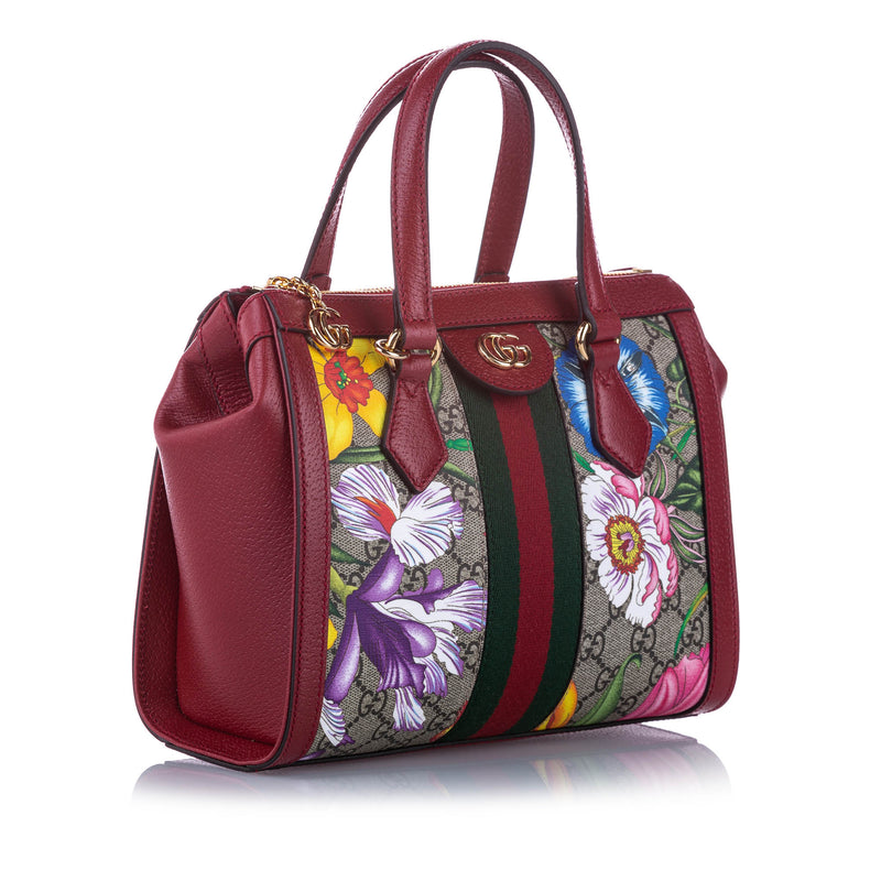 Small GG Flora Ophidia Satchel Red and Brown GHW